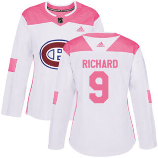 Women's Montreal Canadiens #9 Maurice Richard White Pink Authentic Fashion Stitched NHL Jersey