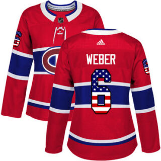 Women's Montreal Canadiens #6 Shea Weber Red Home Authentic USA Flag Stitched NHL Jersey