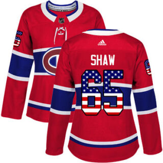 Women's Montreal Canadiens #65 Andrew Shaw Red Home Authentic USA Flag Stitched NHL Jersey
