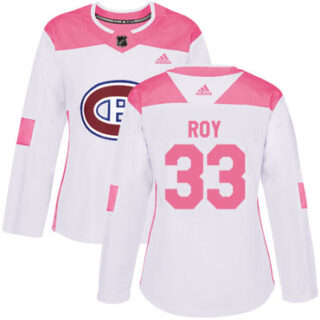 Women's Montreal Canadiens #33 Patrick Roy White Pink Authentic Fashion Stitched NHL Jersey