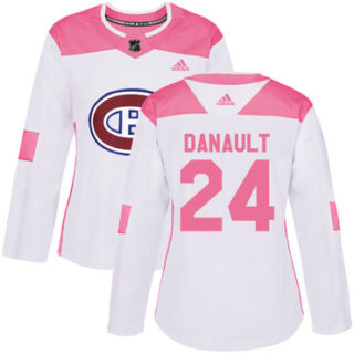 Women's Montreal Canadiens #24 Phillip Danault White Pink Authentic Fashion Stitched NHL Jersey
