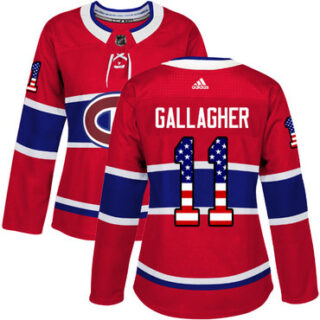 Women's Montreal Canadiens #11 Brendan Gallagher Red Home Authentic USA Flag Stitched NHL Jersey