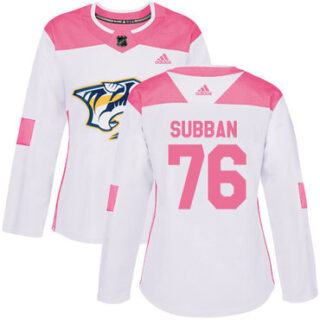 Women's Nashville Predators #76 P.K Subban White Pink Authentic Fashion Stitched NHL Jersey