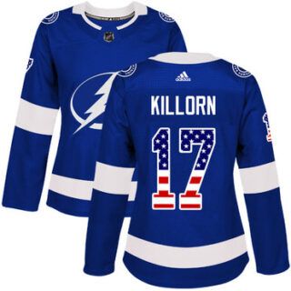 Women's Tampa Bay Lightning #17 Alex Killorn Blue Home Authentic USA Flag Stitched NHL Jersey