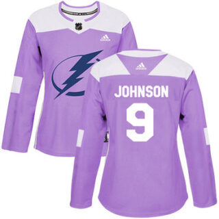 Women's Tampa Bay Lightning #9 Tyler Johnson Purple Authentic Fights Cancer Stitched NHL Jersey