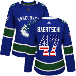 Women's Vancouver Canucks #47 Sven Baertschi Blue Home Authentic USA Flag Stitched NHL Jersey