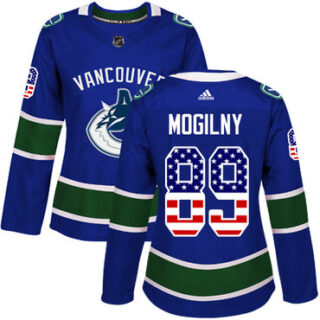 Women's Vancouver Canucks #89 Alexander Mogilny Blue Home Authentic USA Flag Stitched NHL Jersey