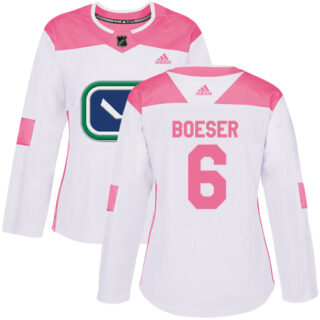 Women's Vancouver Canucks #6 Brock Boeser White Pink Authentic Fashion Stitched NHL Jersey