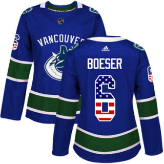 Women's Vancouver Canucks #6 Brock Boeser Blue Home Authentic USA Flag Stitched NHL Jersey