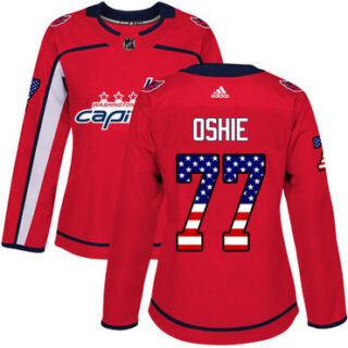 Women's Washington Capitals #77 T.J. Oshie Red Home Authentic USA Flag Stitched NHL Jersey