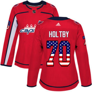 Women's Washington Capitals #70 Braden Holtby Red Home Authentic USA Flag Stitched NHL Jersey