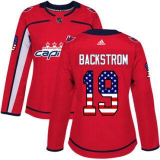 Women's Washington Capitals #19 Nicklas Backstrom Red Home Authentic USA Flag Stitched NHL Jersey