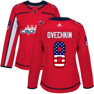 Women's Washington Capitals #8 Alex Ovechkin Red Home Authentic USA Flag Stitched NHL Jersey