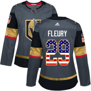Women's Vegas Golden Knights #29 Marc-Andre Fleury Grey Home Authentic USA Flag Stitched NHL Jersey