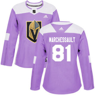 Women's Vegas Golden Knights #81 Jonathan Marchessault Purple Authentic Fights Cancer Stitched NHL Jersey