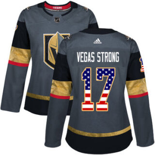 Women's Vegas Golden Knights #17 Vegas Strong Grey Home Authentic USA Flag Stitched NHL Jersey