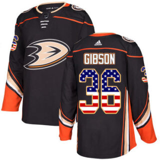 Youth Anaheim Ducks #36 John Gibson Black Home Authentic USA Flag Stitched NHL Jersey