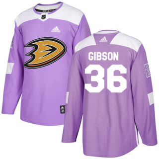 Youth Anaheim Ducks #36 John Gibson Purple Authentic Fights Cancer Stitched NHL Jersey
