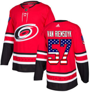 Youth Carolina Hurricanes #57 Trevor Van Riemsdyk Red Home Authentic USA Flag Stitched NHL Jersey