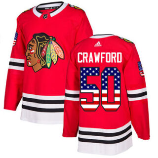 Youth Chicago Blackhawks #50 Corey Crawford Red Home Authentic USA Flag Stitched NHL Jersey