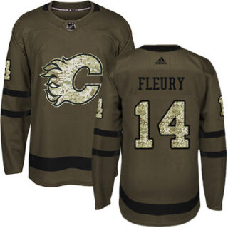 Youth Calgary Flames #14 Theoren Fleury Green Salute to Service Stitched NHL Jersey