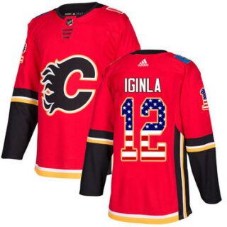 Youth Calgary Flames #12 Jarome Iginla Red Home Authentic USA Flag Stitched NHL Jersey