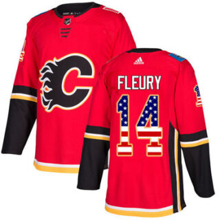 Youth Calgary Flames #14 Theoren Fleury Red Home Authentic USA Flag Stitched NHL Jersey