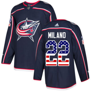 Youth Columbus Blue Jackets #22 Sonny Milano Navy Blue Home Authentic USA Flag Stitched NHL Jersey