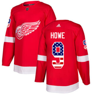 Youth Detroit Red Wings #9 Gordie Howe Red Home Authentic USA Flag Stitched NHL Jersey