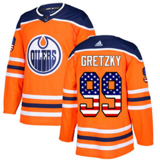 Youth Edmonton Oilers #99 Wayne Gretzky Orange Home Authentic USA Flag Stitched NHL Jersey