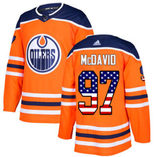 Youth Edmonton Oilers #97 Connor McDavid Orange Home Authentic USA Flag Stitched NHL Jersey
