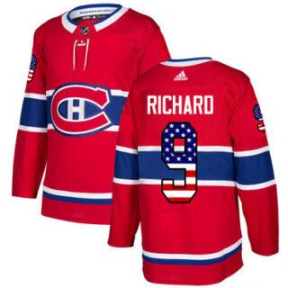Youth Montreal Canadiens #9 Maurice Richard Red Home Authentic USA Flag Stitched NHL Jersey