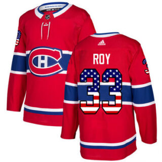 Youth Montreal Canadiens #33 Patrick Roy Red Home Authentic USA Flag Stitched NHL Jersey