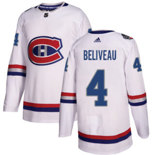 Youth Montreal Canadiens #4 Jean Beliveau White Authentic 2017 100 Classic Stitched NHL Jersey