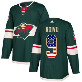 Youth Minnesota Wild #9 Mikko Koivu Green Home Authentic USA Flag Stitched NHL Jersey