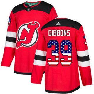 Youth New Jersey Devils #39 Brian Gibbons Red Home Authentic USA Flag Stitched NHL Jersey