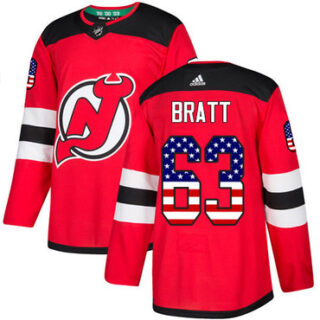 Youth New Jersey Devils #63 Jesper Bratt Red Home Authentic USA Flag Stitched NHL Jersey
