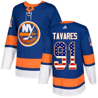 Youth New York Islanders #91 John Tavares Royal Blue Home Authentic USA Flag Stitched NHL Jersey