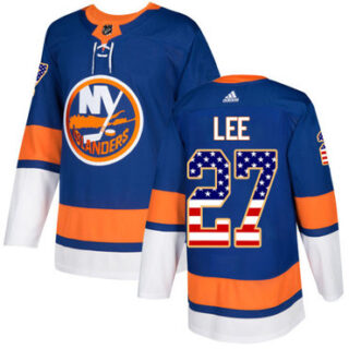 Youth New York Islanders #27 Anders Lee Royal Blue Home Authentic USA Flag Stitched NHL Jersey
