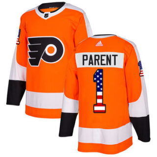 Youth Philadelphia Flyers #1 Bernie Parent Orange Home Authentic USA Flag Stitched NHL Jersey