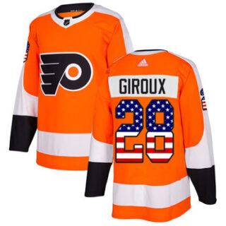 Youth Philadelphia Flyers #28 Claude Giroux Orange Home Authentic USA Flag Stitched NHL Jersey