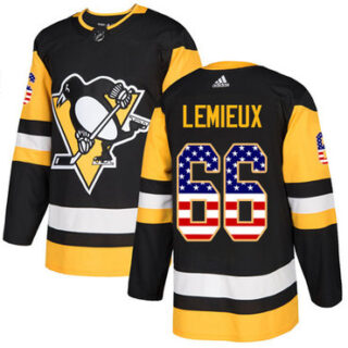 Youth Pittsburgh Penguins #66 Mario Lemieux Black Home Authentic USA Flag Stitched NHL Jersey