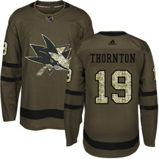 Youth San Jose Sharks #19 Joe Thornton Green Salute to Service Stitched NHL Jersey