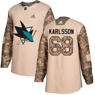 Youth San Jose Sharks #68 Melker Karlsson Camo Authentic 2017 Veterans Day Stitched NHL Jersey