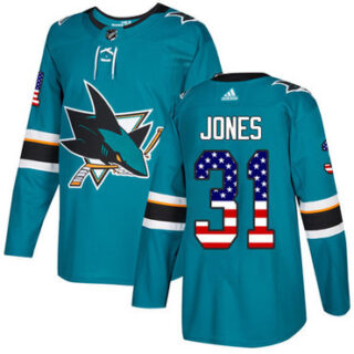 Youth San Jose Sharks #31 Martin Jones Teal Home Authentic USA Flag Stitched NHL Jersey