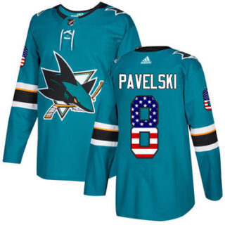 Youth San Jose Sharks #8 Joe Pavelski Teal Home Authentic USA Flag Stitched NHL Jersey