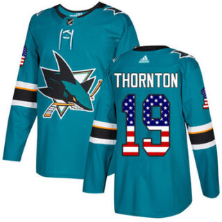 Youth San Jose Sharks #19 Joe Thornton Teal Home Authentic USA Flag Stitched NHL Jersey