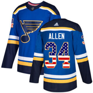 Youth St. Louis Blues #34 Jake Allen Blue Home Authentic USA Flag Stitched NHL Jersey