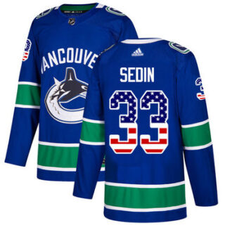 Youth Vancouver Canucks #33 Henrik Sedin Blue Home Authentic USA Flag Stitched NHL Jersey
