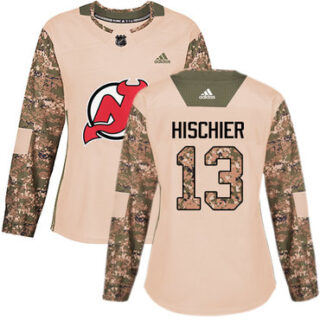 Women's New Jersey Devils #13 Nico Hischier Camo Authentic 2017 Veterans Day Stitched NHL Jersey